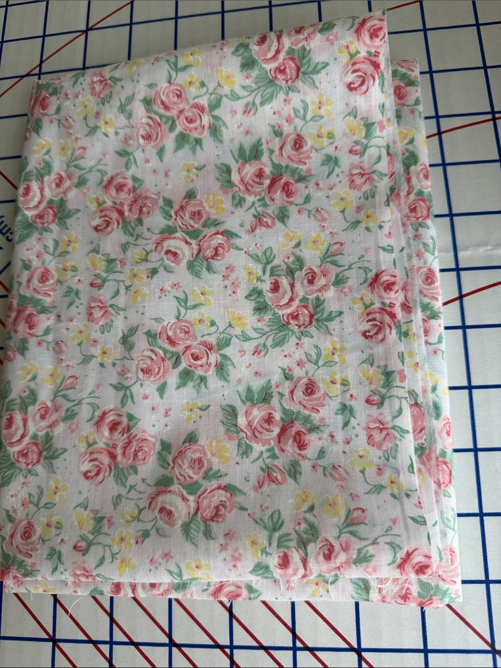 Vintage 1950s Cotton Fabric Pink Rose Floral 3/4 Yard x 44” Cottage Floral